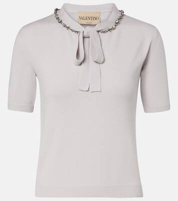 Embellished tie-neck virgin wool sweater | Valentino
