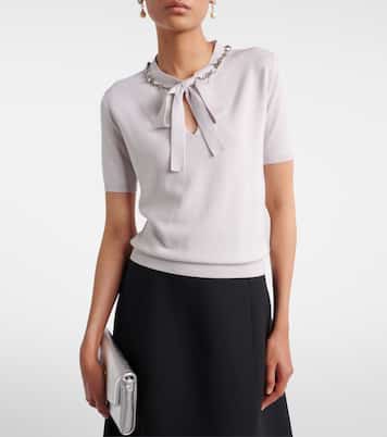 Embellished tie-neck virgin wool sweater | Valentino