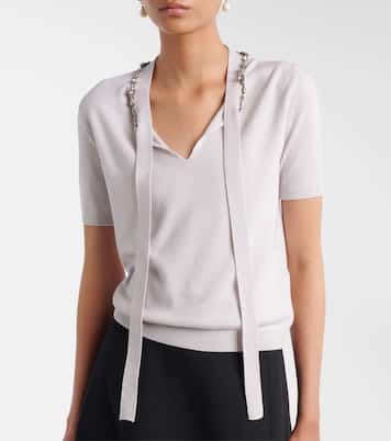 Embellished tie-neck virgin wool sweater | Valentino