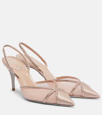 Embellished satin and mesh slingback pumps | Rene Caovilla