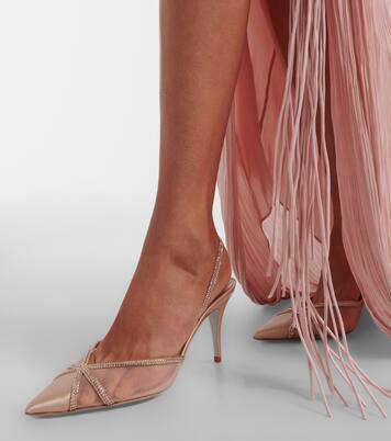 Embellished satin and mesh slingback pumps | Rene Caovilla