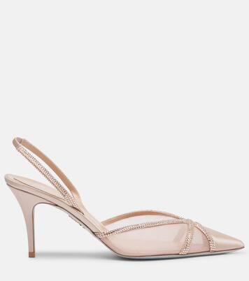 Embellished satin and mesh slingback pumps | Rene Caovilla