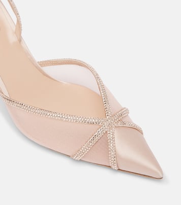 Embellished satin and mesh slingback pumps | Rene Caovilla
