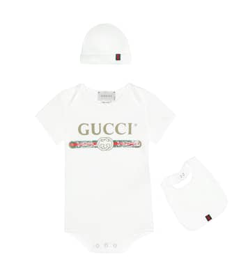 Cotton bodysuit, bib and hat set | Gucci Kids
