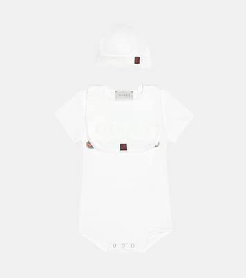 Cotton bodysuit, bib and hat set | Gucci Kids