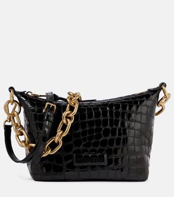 Croc-effect leather shoulder bag | Miu Miu