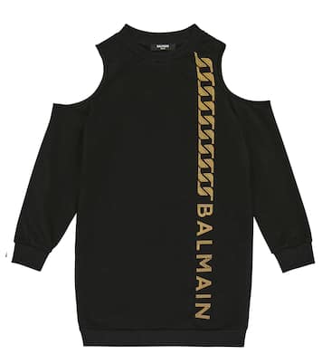 Robe sweat-shirt en coton à logo | Balmain Kids