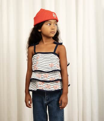Striped cotton tiered top | Mini Rodini
