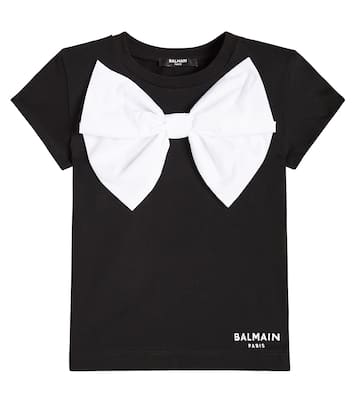 Bow-detail cotton jersey T-shirt | Balmain Kids