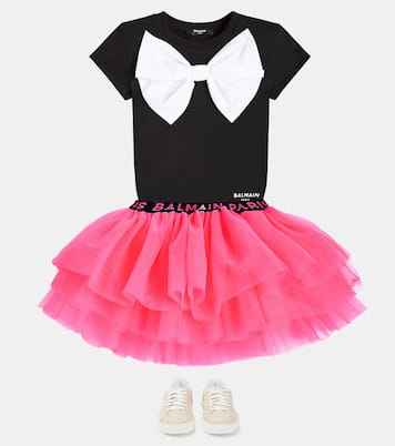 Bow-detail cotton jersey T-shirt | Balmain Kids
