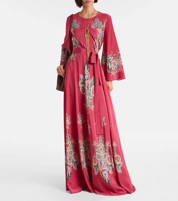 Abito lungo in seta con stampa e cintura | Etro