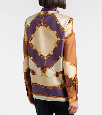 Printed tie-neck silk twill blouse | Gucci