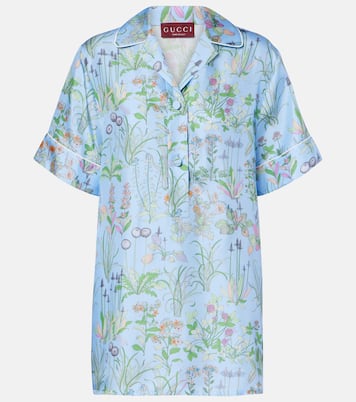Floral silk satin polo shirt | Gucci