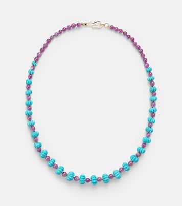 Beaded necklace with turquoises and rubies | Ileana Makri