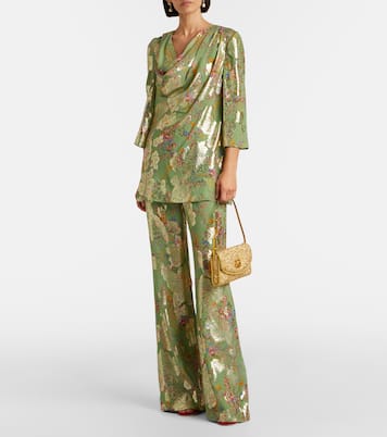 Fil coupé silk lamé flared pants | Valentino