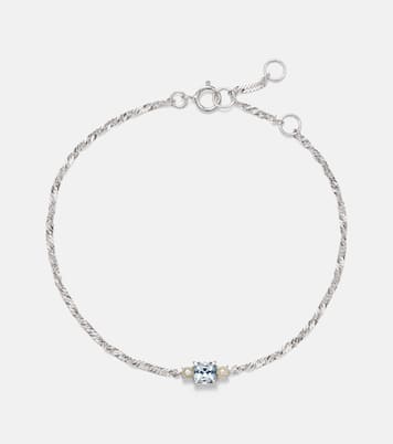 Delicate 14kt white gold bracelet with aquamarine and pearls | Stone and Strand