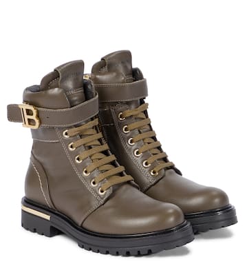Buckled leather lace-up boots | Balmain Kids