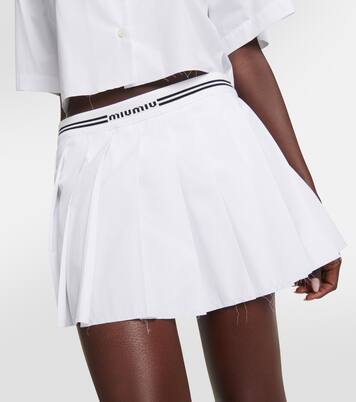 Minifalda de algodón plisada con logo | Miu Miu