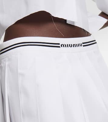 Minifalda de algodón plisada con logo | Miu Miu