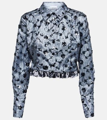 Cropped-Hemd mit Spitze und Pailletten | Ganni