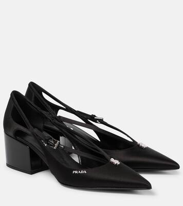 Embellished cutout satin pumps | Prada