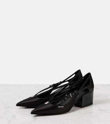 Embellished cutout satin pumps | Prada