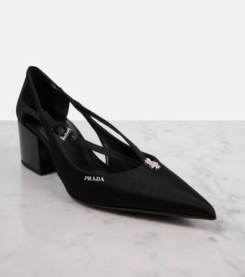 Embellished cutout satin pumps | Prada