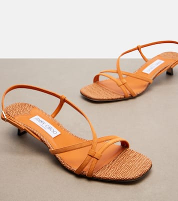 Farris raffia-trimmed leather sandals | Jimmy Choo