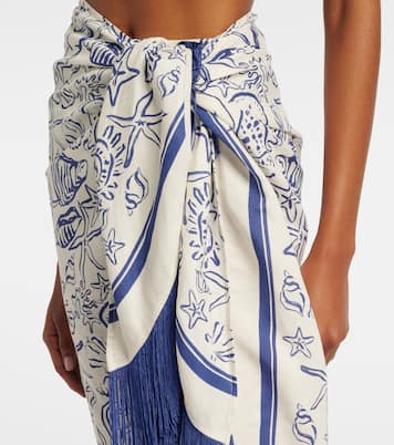 Fringed printed linen-blend beach cover-up | Simkhai