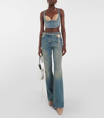 Floral cropped denim bustier top | Alessandra Rich