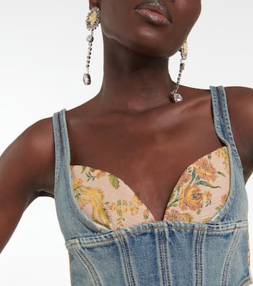 Floral cropped denim bustier top | Alessandra Rich