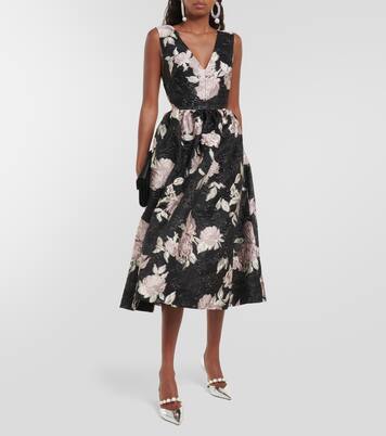 Robe midi en jacquard à fleurs | Monique Lhuillier