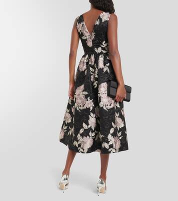 Robe midi en jacquard à fleurs | Monique Lhuillier