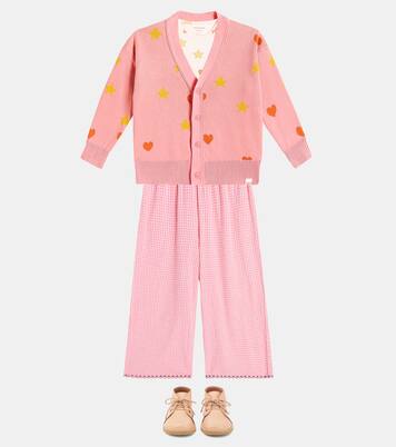 Hearts Stars jacquard cotton cardigan | Tinycottons
