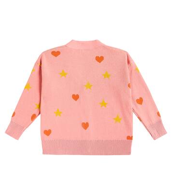 Hearts Stars jacquard cotton cardigan | Tinycottons