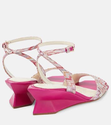Wedge-Sandalen aus Leder mit Häkelstrick | Missoni