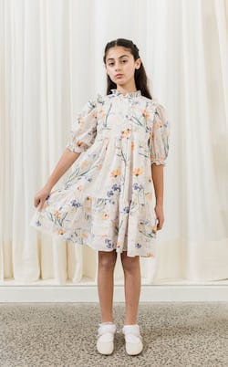 Ruffled floral linen dress | Petite Amalie  