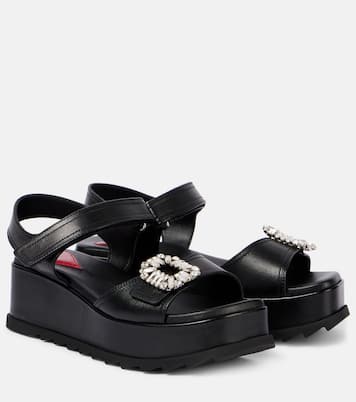 Slidy Viv' embellished leather wedge sandals | Roger Vivier