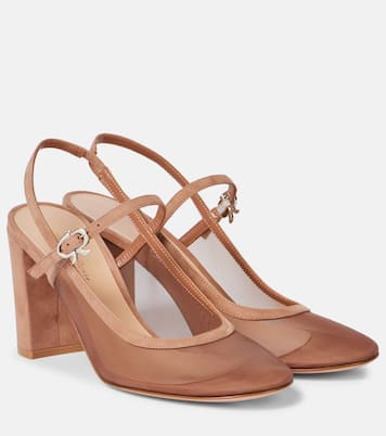 Francoise 85 suede-trimmed slingback pumps | Gianvito Rossi