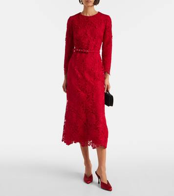 Vestido midi de encaje con cinturón | Monique Lhuillier