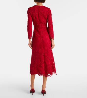 Vestido midi de encaje con cinturón | Monique Lhuillier