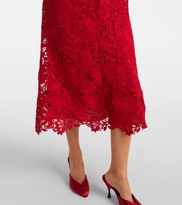 Vestido midi de encaje con cinturón | Monique Lhuillier