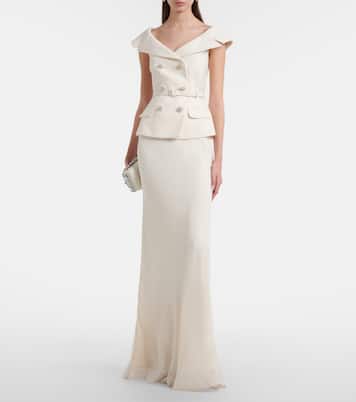 Robe aus Bouclé und Georgette mit Kristallen | Self-Portrait