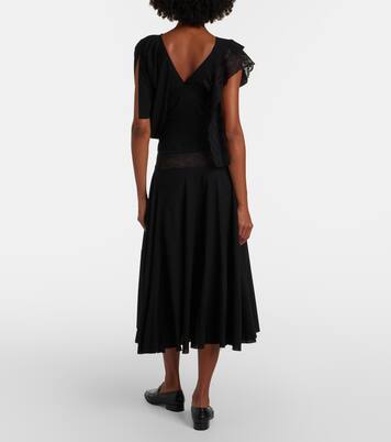 Asymmetric lace-trimmed midi dress | Junya Watanabe