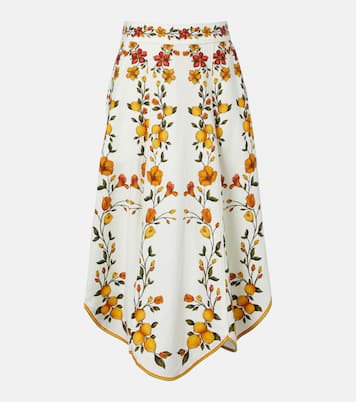 Lemon Bouquet linen-blend midi skirt | Farm Rio
