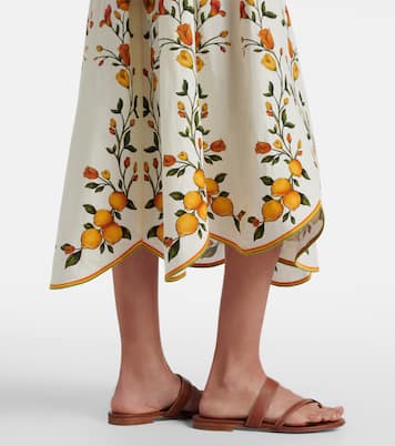 Lemon Bouquet linen-blend midi skirt | Farm Rio