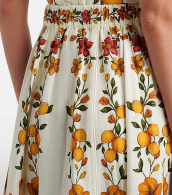 Lemon Bouquet linen-blend midi skirt | Farm Rio