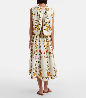 Lemon Bouquet linen-blend midi skirt | Farm Rio