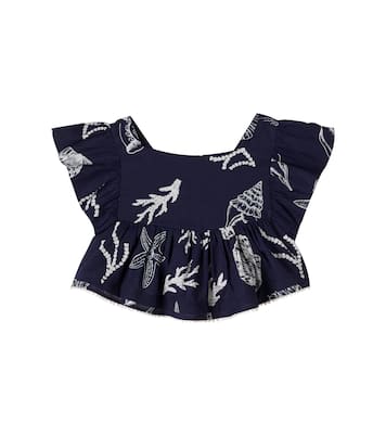 Cycas printed ruffled cotton top | Poupette St Barth Kids