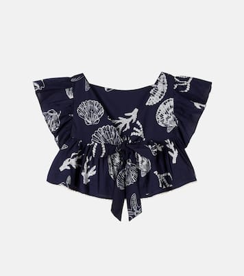 Cycas printed ruffled cotton top | Poupette St Barth Kids